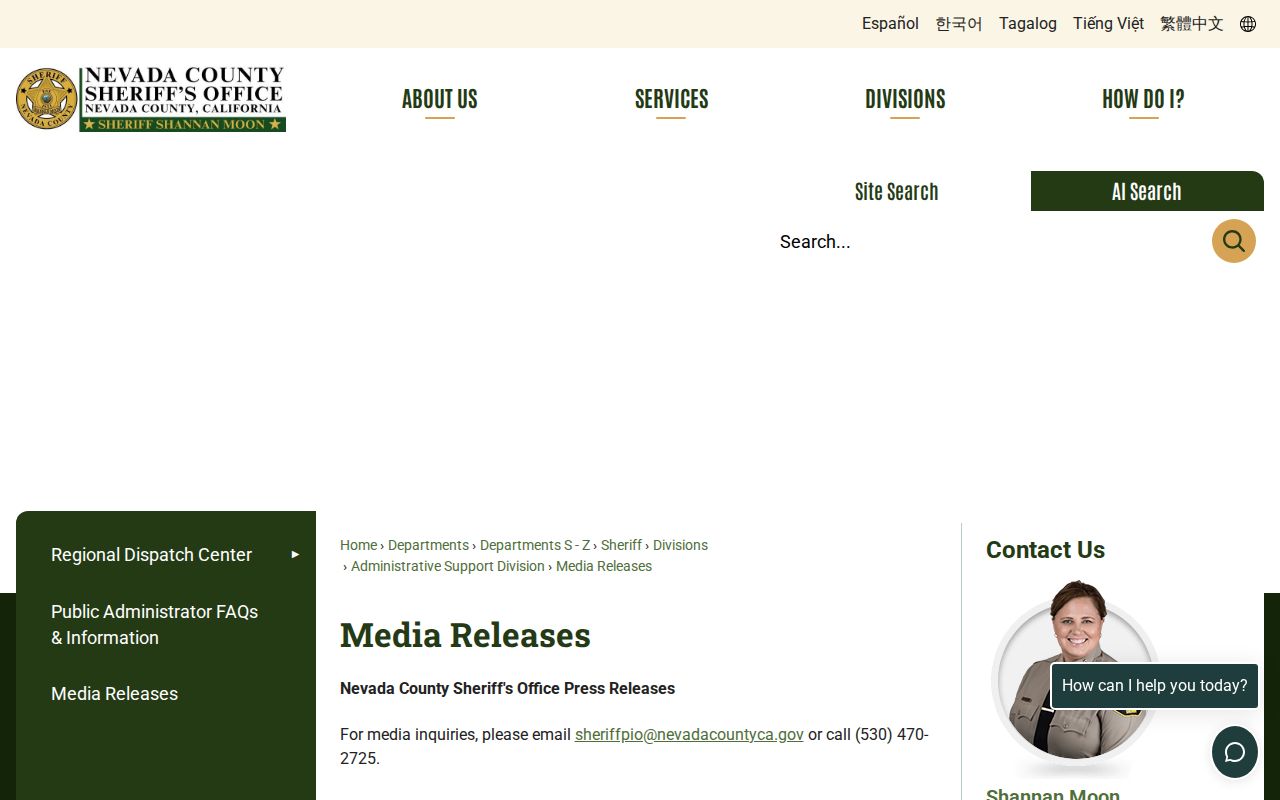 Nevada County Sheriff official crime news media releases