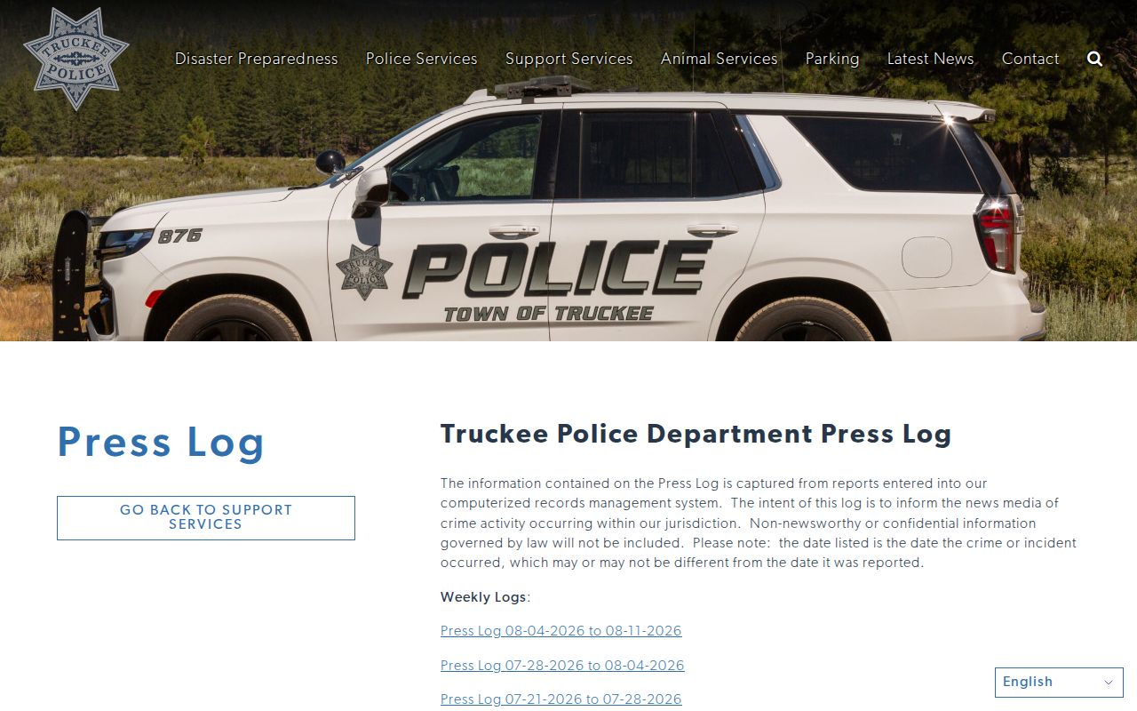 Truckee arrest record weekly press log in Nevada County